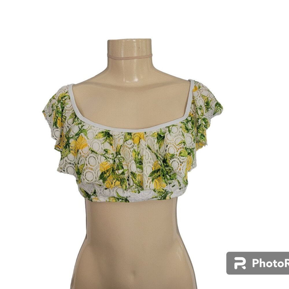 Cabana Del Sol Ruffle Off the Shoulder Lemon Print Bikini Top
